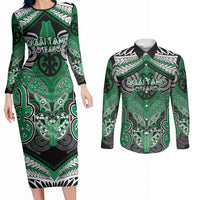 Aotearoa Iwi Ngai Tahu Personalised Couples Matching Long Sleeve Bodycon Dress and Long Sleeve Button Shirt Maori Kowhaiwhai Pattern