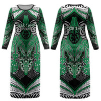 Aotearoa Iwi Ngai Tahu Personalised Couples Matching Long Sleeve Bodycon Dress and Long Sleeve Button Shirt Maori Kowhaiwhai Pattern