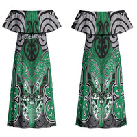 Aotearoa Iwi Ngai Tahu Personalised Family Matching Off Shoulder Maxi Dress and Hawaiian Shirt Maori Kowhaiwhai Pattern