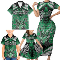 Aotearoa Iwi Ngai Tahu Personalised Family Matching Short Sleeve Bodycon Dress and Hawaiian Shirt Maori Kowhaiwhai Pattern