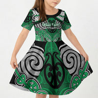 Aotearoa Iwi Ngai Tahu Personalised Kid Short Sleeve Dress Maori Kowhaiwhai Pattern
