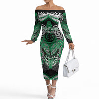 Aotearoa Iwi Ngai Tahu Personalised Off The Shoulder Long Sleeve Dress Maori Kowhaiwhai Pattern