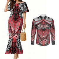 Aotearoa Iwi Te Arawa Personalised Couples Matching Mermaid Dress and Long Sleeve Button Shirt Maori Kowhaiwhai Pattern