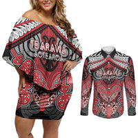 Aotearoa Iwi Te Arawa Personalised Couples Matching Off Shoulder Short Dress and Long Sleeve Button Shirt Maori Kowhaiwhai Pattern