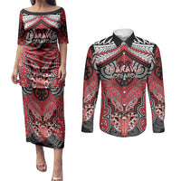 Aotearoa Iwi Te Arawa Personalised Couples Matching Puletasi and Long Sleeve Button Shirt Maori Kowhaiwhai Pattern