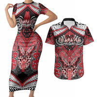 Aotearoa Iwi Te Arawa Personalised Couples Matching Short Sleeve Bodycon Dress and Hawaiian Shirt Maori Kowhaiwhai Pattern