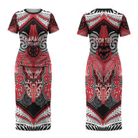 Aotearoa Iwi Te Arawa Personalised Couples Matching Short Sleeve Bodycon Dress and Hawaiian Shirt Maori Kowhaiwhai Pattern