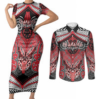 Aotearoa Iwi Te Arawa Personalised Couples Matching Short Sleeve Bodycon Dress and Long Sleeve Button Shirt Maori Kowhaiwhai Pattern