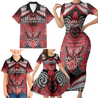 Aotearoa Iwi Te Arawa Personalised Family Matching Short Sleeve Bodycon Dress and Hawaiian Shirt Maori Kowhaiwhai Pattern