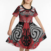 Aotearoa Iwi Te Arawa Personalised Kid Short Sleeve Dress Maori Kowhaiwhai Pattern