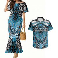 Aotearoa Iwi Ngati Porou Personalised Couples Matching Mermaid Dress and Hawaiian Shirt Maori Kowhaiwhai Pattern