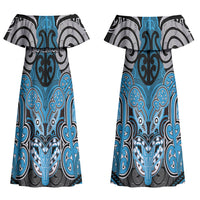 Aotearoa Iwi Ngati Porou Personalised Couples Matching Off Shoulder Maxi Dress and Hawaiian Shirt Maori Kowhaiwhai Pattern