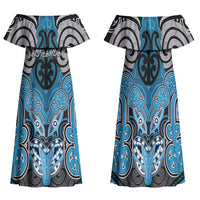 Aotearoa Iwi Ngati Porou Personalised Family Matching Off Shoulder Maxi Dress and Hawaiian Shirt Maori Kowhaiwhai Pattern