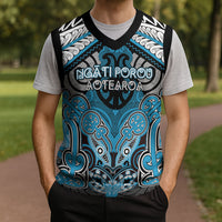 Aotearoa Iwi Ngati Porou Personalised Christmas Knitted V-Neck Vest Maori Kowhaiwhai Pattern