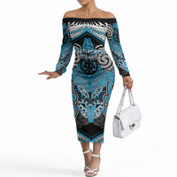 Aotearoa Iwi Ngati Porou Personalised Off The Shoulder Long Sleeve Dress Maori Kowhaiwhai Pattern