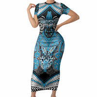 Aotearoa Iwi Ngati Porou Personalised Short Sleeve Bodycon Dress Maori Kowhaiwhai Pattern