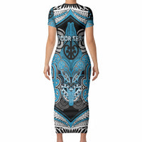 Aotearoa Iwi Ngati Porou Personalised Short Sleeve Bodycon Dress Maori Kowhaiwhai Pattern