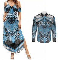 Aotearoa Iwi Ngati Kahungunu Personalised Couples Matching Summer Maxi Dress and Long Sleeve Button Shirt Maori Kowhaiwhai Pattern