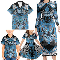 Aotearoa Iwi Ngati Kahungunu Personalised Family Matching Long Sleeve Bodycon Dress and Hawaiian Shirt Maori Kowhaiwhai Pattern