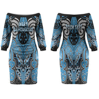 Aotearoa Iwi Ngati Kahungunu Personalised Family Matching Off The Shoulder Long Sleeve Dress and Hawaiian Shirt Maori Kowhaiwhai Pattern