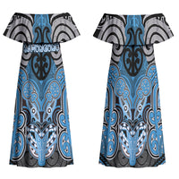 Aotearoa Iwi Ngati Kahungunu Personalised Family Matching Off Shoulder Maxi Dress and Hawaiian Shirt Maori Kowhaiwhai Pattern