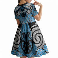 Aotearoa Iwi Ngati Kahungunu Personalised Kid Short Sleeve Dress Maori Kowhaiwhai Pattern