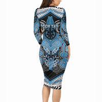 Aotearoa Iwi Ngati Kahungunu Personalised Long Sleeve Bodycon Dress Maori Kowhaiwhai Pattern