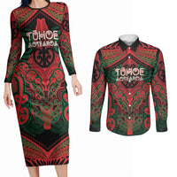 Aotearoa Iwi Tuhoe Personalised Couples Matching Long Sleeve Bodycon Dress and Long Sleeve Button Shirt Maori Kowhaiwhai Pattern