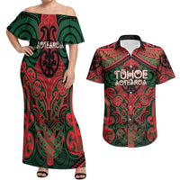 Aotearoa Iwi Tuhoe Personalised Couples Matching Off Shoulder Maxi Dress and Hawaiian Shirt Maori Kowhaiwhai Pattern
