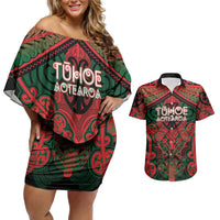 Aotearoa Iwi Tuhoe Personalised Couples Matching Off Shoulder Short Dress and Hawaiian Shirt Maori Kowhaiwhai Pattern