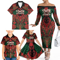 Aotearoa Iwi Tuhoe Personalised Family Matching Off The Shoulder Long Sleeve Dress and Hawaiian Shirt Maori Kowhaiwhai Pattern