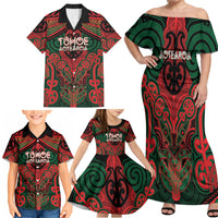 Aotearoa Iwi Tuhoe Personalised Family Matching Off Shoulder Maxi Dress and Hawaiian Shirt Maori Kowhaiwhai Pattern