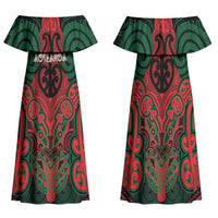Aotearoa Iwi Tuhoe Personalised Family Matching Off Shoulder Maxi Dress and Hawaiian Shirt Maori Kowhaiwhai Pattern
