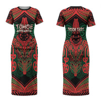 Aotearoa Iwi Tuhoe Personalised Family Matching Short Sleeve Bodycon Dress and Hawaiian Shirt Maori Kowhaiwhai Pattern