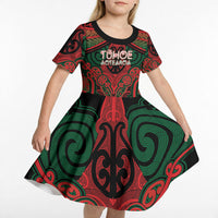 Aotearoa Iwi Tuhoe Personalised Kid Short Sleeve Dress Maori Kowhaiwhai Pattern