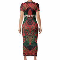Aotearoa Iwi Tuhoe Personalised Short Sleeve Bodycon Dress Maori Kowhaiwhai Pattern