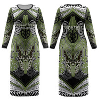 Aotearoa Iwi Whakatohea Personalised Couples Matching Long Sleeve Bodycon Dress and Long Sleeve Button Shirt Maori Kowhaiwhai Pattern