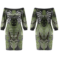 Aotearoa Iwi Whakatohea Personalised Couples Matching Off The Shoulder Long Sleeve Dress and Long Sleeve Button Shirt Maori Kowhaiwhai Pattern