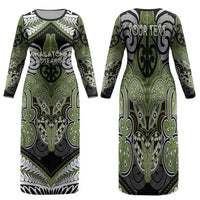 Aotearoa Iwi Whakatohea Personalised Family Matching Long Sleeve Bodycon Dress and Hawaiian Shirt Maori Kowhaiwhai Pattern