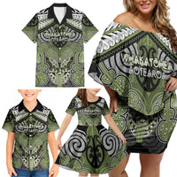 Aotearoa Iwi Whakatohea Personalised Family Matching Off Shoulder Short Dress and Hawaiian Shirt Maori Kowhaiwhai Pattern