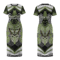 Aotearoa Iwi Whakatohea Personalised Family Matching Short Sleeve Bodycon Dress and Hawaiian Shirt Maori Kowhaiwhai Pattern