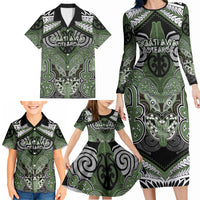 Aotearoa Iwi Ngati Awa Personalised Family Matching Long Sleeve Bodycon Dress and Hawaiian Shirt Maori Kowhaiwhai Pattern