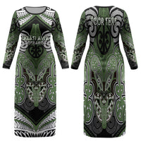 Aotearoa Iwi Ngati Awa Personalised Family Matching Long Sleeve Bodycon Dress and Hawaiian Shirt Maori Kowhaiwhai Pattern