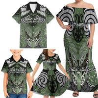 Aotearoa Iwi Ngati Awa Personalised Family Matching Off Shoulder Maxi Dress and Hawaiian Shirt Maori Kowhaiwhai Pattern