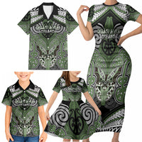 Aotearoa Iwi Ngati Awa Personalised Family Matching Short Sleeve Bodycon Dress and Hawaiian Shirt Maori Kowhaiwhai Pattern