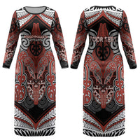 Aotearoa Iwi Rongowhakaata Personalised Couples Matching Long Sleeve Bodycon Dress and Hawaiian Shirt Maori Kowhaiwhai Pattern