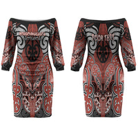 Aotearoa Iwi Rongowhakaata Personalised Family Matching Off The Shoulder Long Sleeve Dress and Hawaiian Shirt Maori Kowhaiwhai Pattern