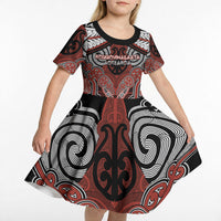 Aotearoa Iwi Rongowhakaata Personalised Kid Short Sleeve Dress Maori Kowhaiwhai Pattern