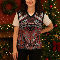 Aotearoa Iwi Rongowhakaata Personalised Christmas Knitted V-Neck Vest Maori Kowhaiwhai Pattern