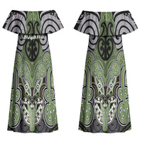Aotearoa Iwi Ngati Raukawa Personalised Couples Matching Off Shoulder Maxi Dress and Hawaiian Shirt Maori Kowhaiwhai Pattern